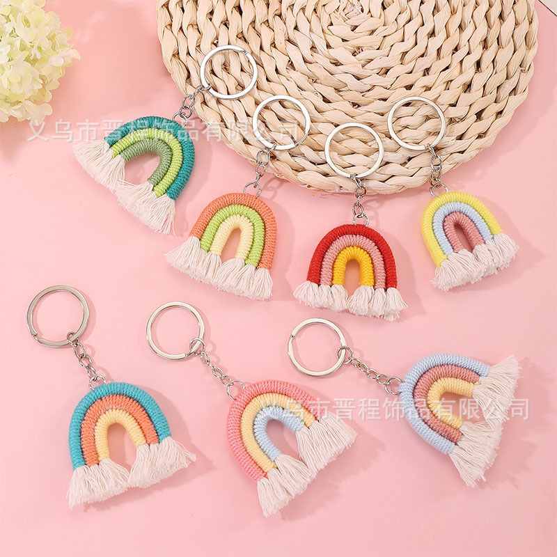 Cross-border Ins Style Rainbow Cotton Tassel Pendant Hand-woven Bag Car Keychain National Style Hanging Decoration Batch Cross-border Ins Style Rainbow Cotton Tassel Pendant Hand-woven Bag Car Keychain National Style Hanging Decoration Batch