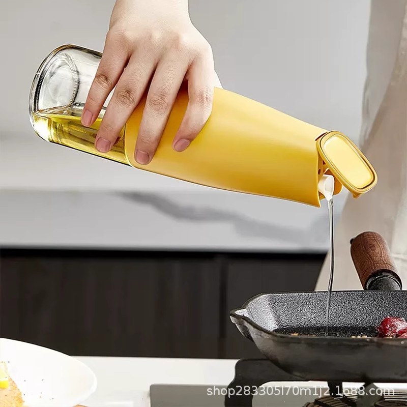 Olla de aceite, botella de aceite, vidrio, apertura y cierre automáticos, botella de aceite a prueba de fugas, botella de condimento, cocina, hogar