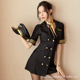 新款性感夜店诱惑空姐游戏制服骚气火辣女警包臀制服情趣内衣外贸