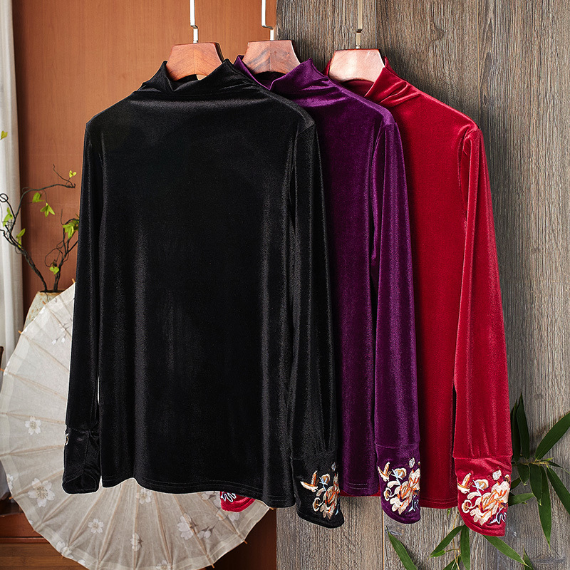 【Velvet Half-Turtleneck】2024 Autumn/Winter Base Layer Top, Stylish Inner and Outer Wear, Loose Fit, Plus Size, Slimming T-Shirt
