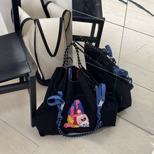 高圆圆同款刺绣环保ball购物袋chain手提尼龙单肩斜挎包