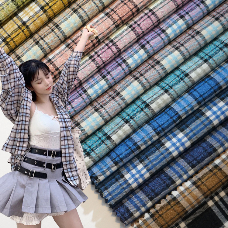 春夏女装连衣裙衬衫格子布料 TR弹力色织布 日韩裤装时装格纹面料