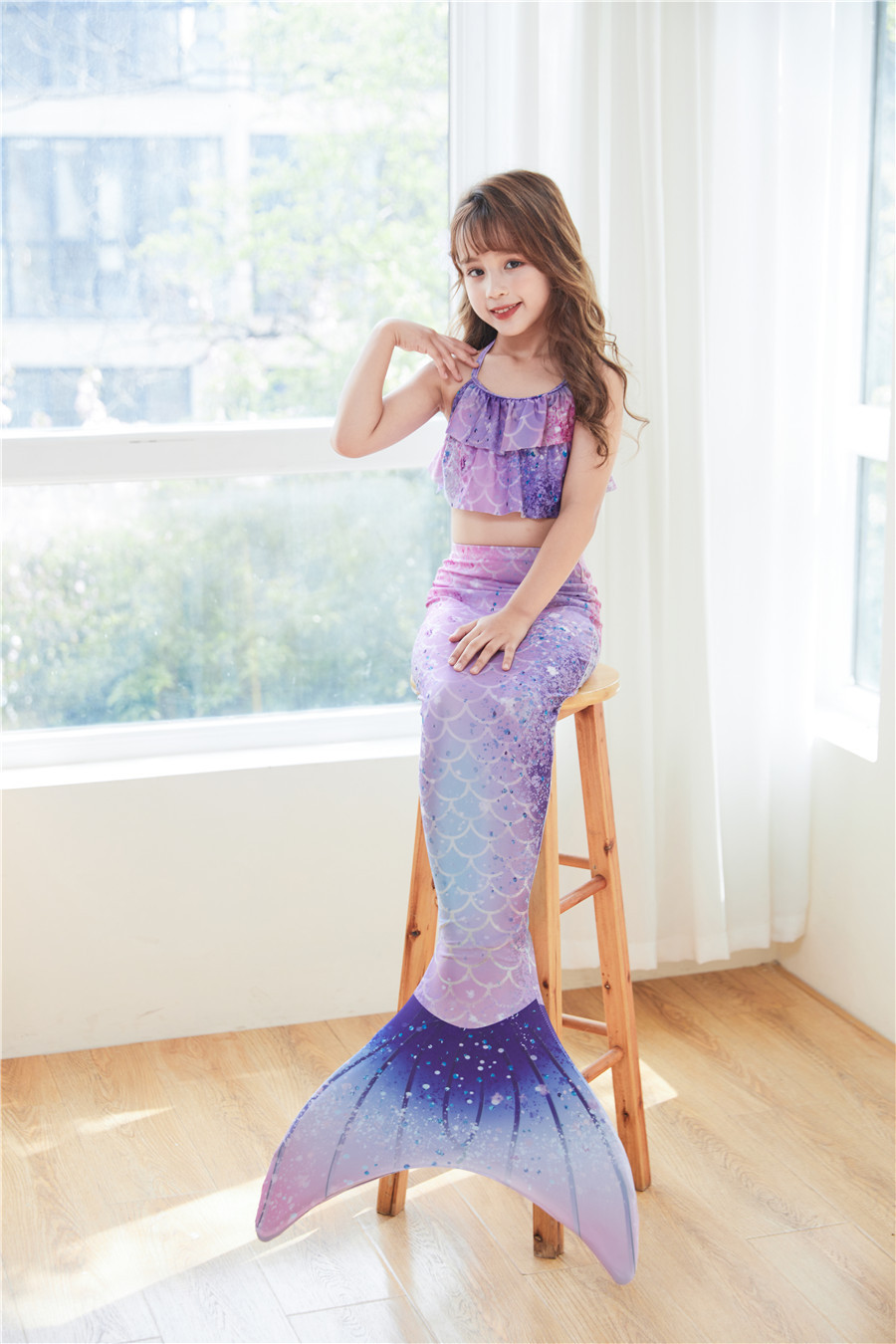 Girl's Cartoon Style Mermaid Polyester Bikinis 3 Piece Set display picture 33