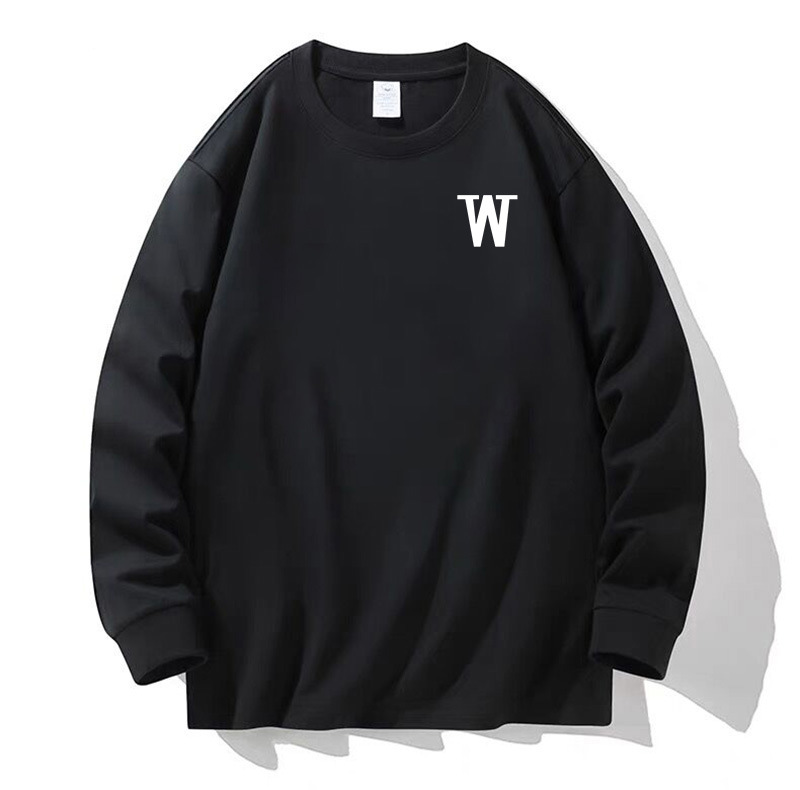 100% algodón pesado de alta calidad 230g de otoño camiseta de manga larga de cuello redondo negro camiseta de base suelta camiseta de mujer