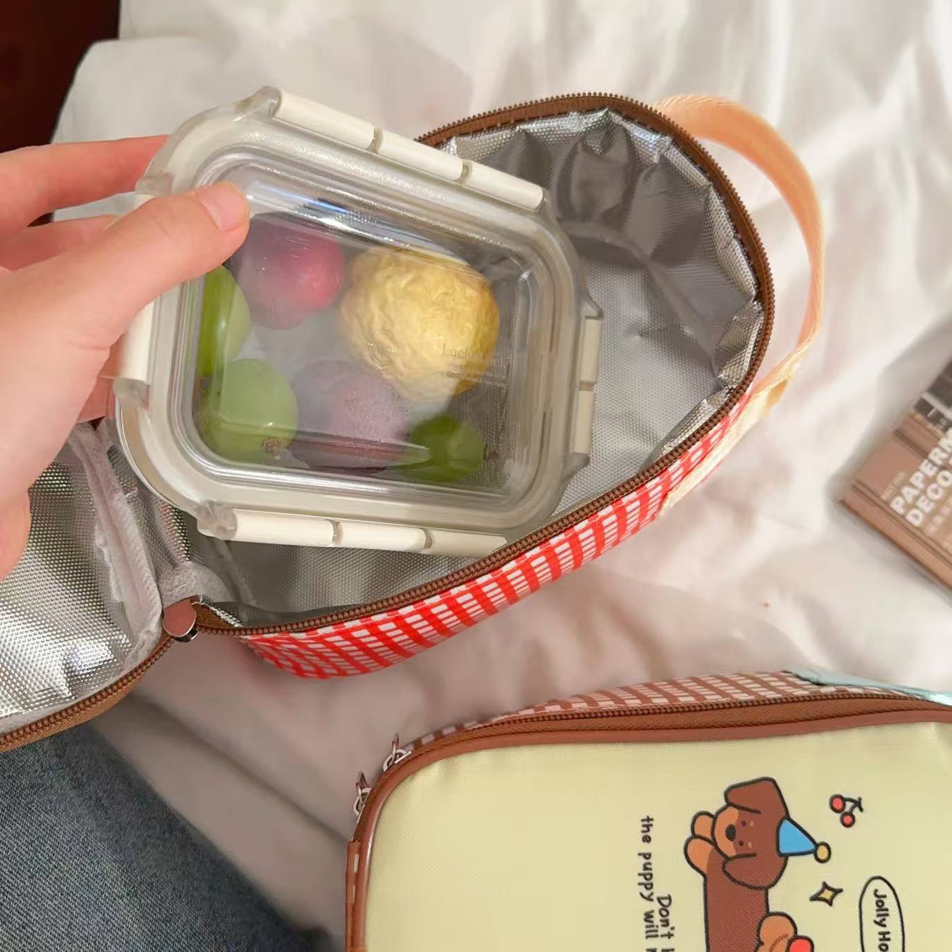 estilo japonés de dibujos animados cachorro bolsa de almuerzo de aluminio grueso bolsa de mano bolsa de oficina mini bolsa de almuerzo