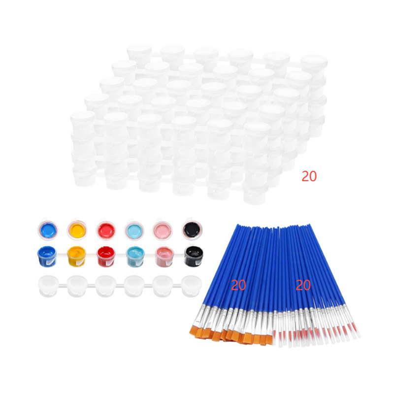 크로스보더 인기 60개 세트 [페인트 박스 20개 + 플랫 브러쉬 20개, 포인티드 브러쉬 20개]