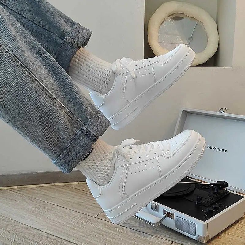 Men's Summer White Pure White Breathable Skate Shoes, Versatile Student