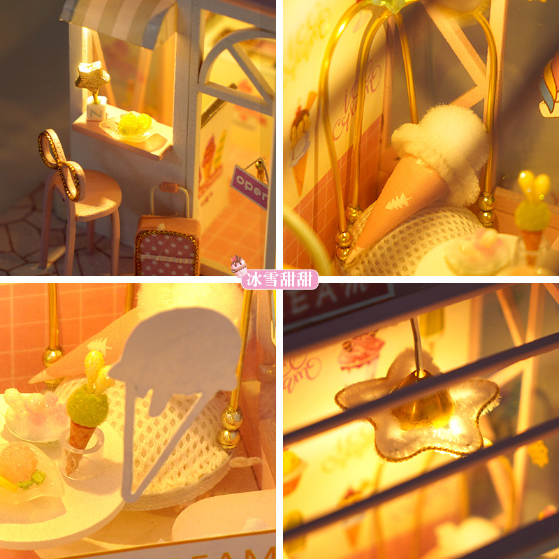 A DIY cabin small wooden house food and play shop series, cute creative handmade assembly small shop, birthday gift