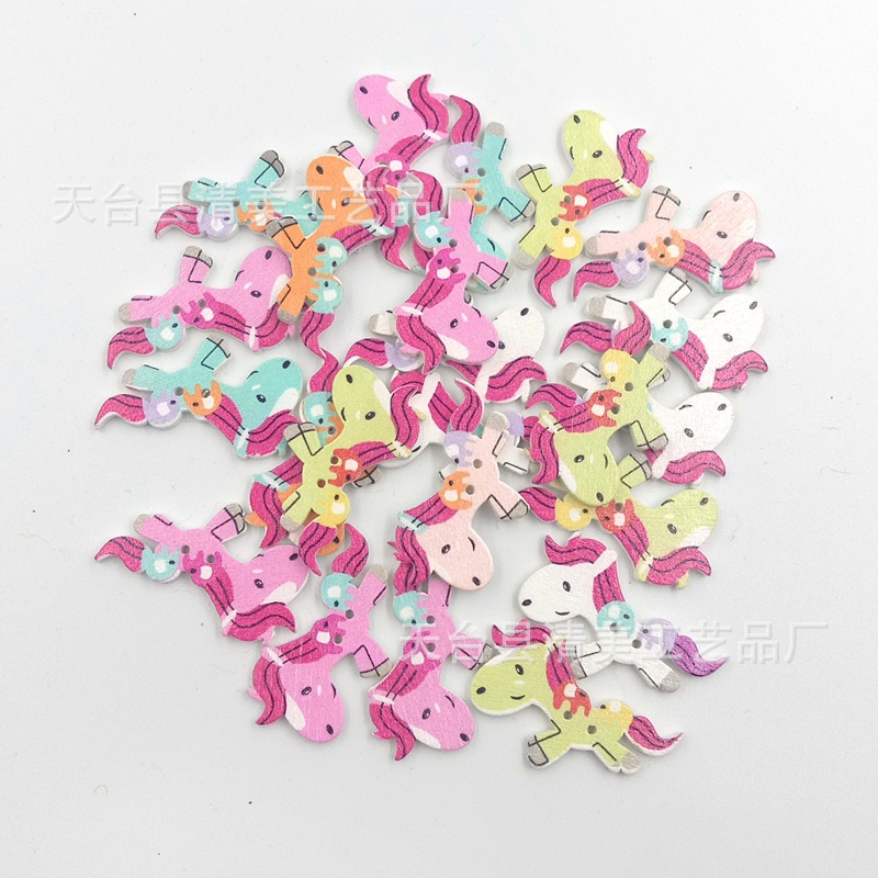 Decoración de bricolaje pony botones de madera animales de dibujos animados botones de madera accesorios decorativos 50 por paquete
