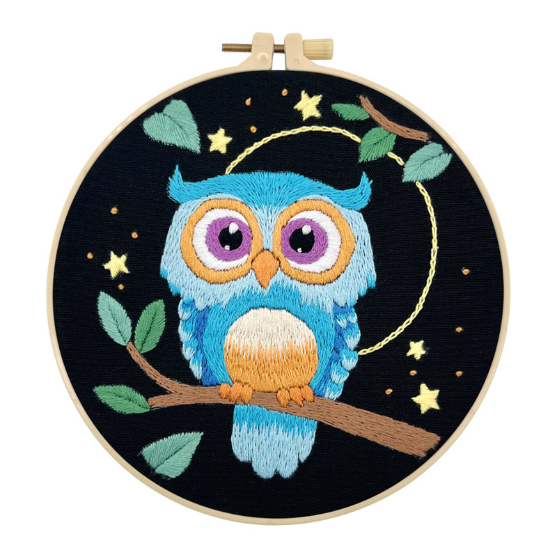 Bordado DIY paquete de materiales hechos a mano búho europeo bordado tridimensional inglés decoración de la sala de estar dibujos animados dibujos animados pequeños animales