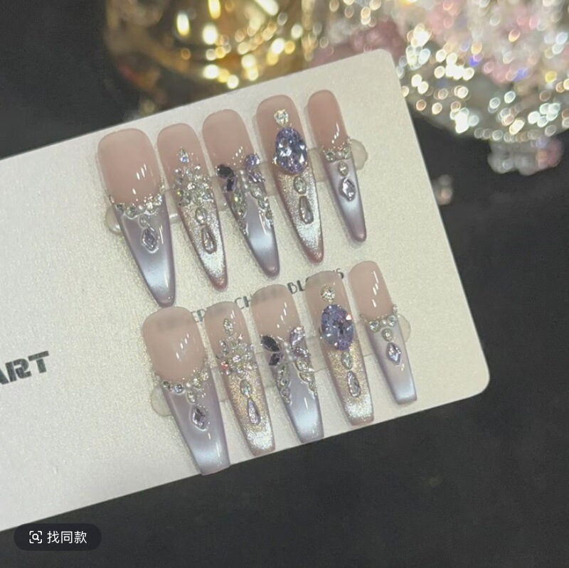 [Galaxy Purple Flame] Purely Handmade Wearable Nail Phototherapy Purple Cat Eye Whitening Classy Pure Handmade Nail Patches