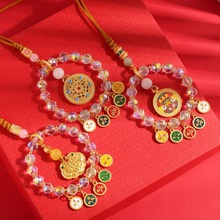 批发寺庙琉璃同款炫彩车挂五彩水晶琉璃招财进宝汽车挂件挂饰福牌
