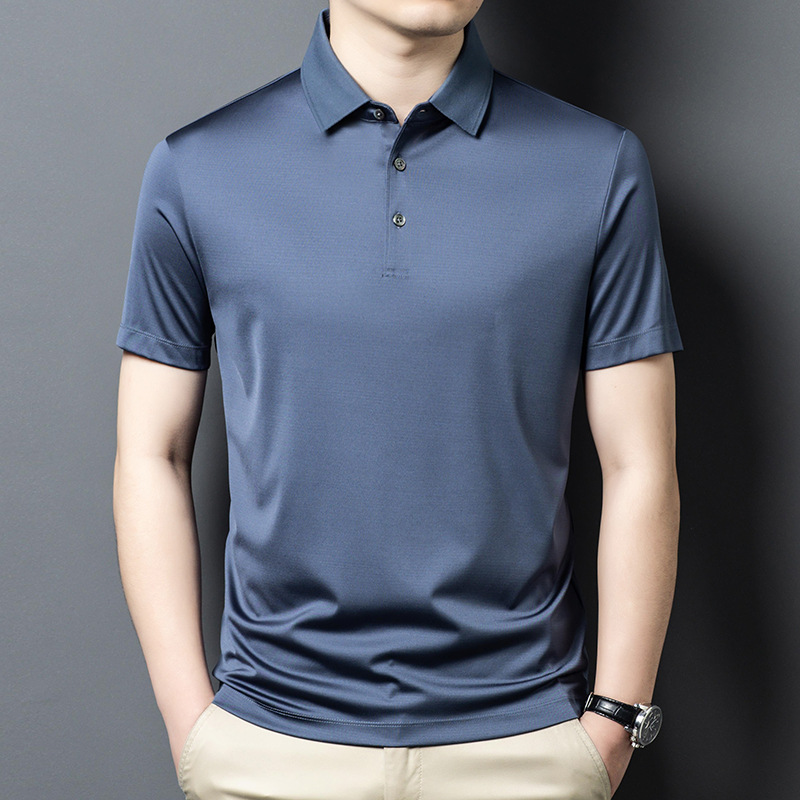 Áo polo nam tay ngắn lụa tơ tằm cao cấp — Màu xanh 25089