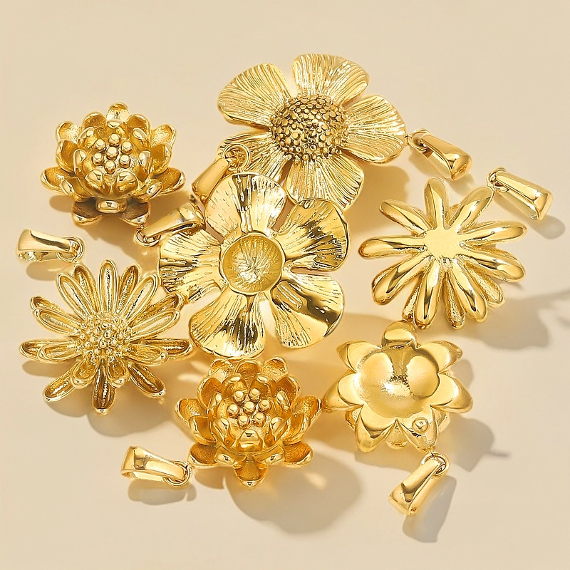 Acero inoxidable 18K dorado flores creativas en el viento nicho collar DIY de verano alta sensación accesorios