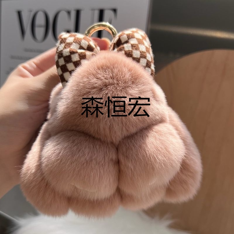 SHH1 귀여운 진짜 렉스 토끼 모피 활 작은 토끼 자동차 펜던트 봉제 가방 펜던트