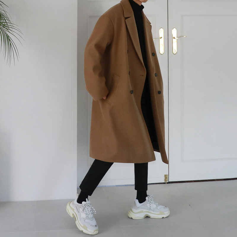 MYQ Otoño e Invierno de media longitud gabardina engrosada abrigo de lana de moda estilo Coreano suelta casual abrigo de lana larga