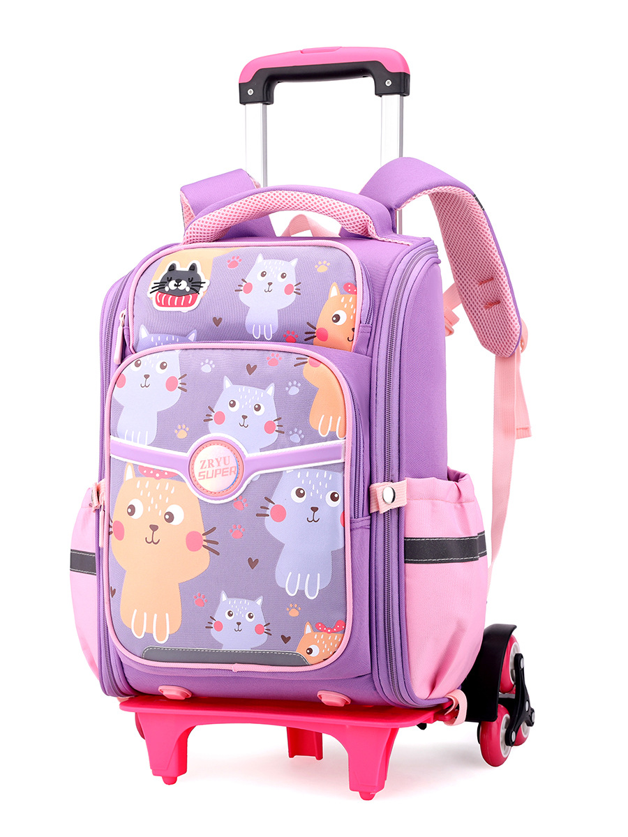 Mochila escolar con carrito para niños, diseño de pez natural, protector de columna, dibujos animados lindos, seis ruedas para subir escaleras, grado 3-6.