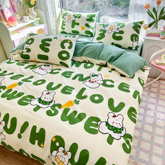 Pure cotton four-piece set 13372 thickened cotton sheet quilt cover and fitted sheet bedding single student three-piece set