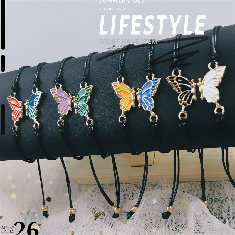 Cross-border Amazon New Best Friends Friendship Bracelet Color Oil Dropping Butterfly Simple Woven Bracelet Cross-border Amazon New Best Friends Friendship Bracelet Color Oil Dropping Butterfly Simple Woven Bracelet