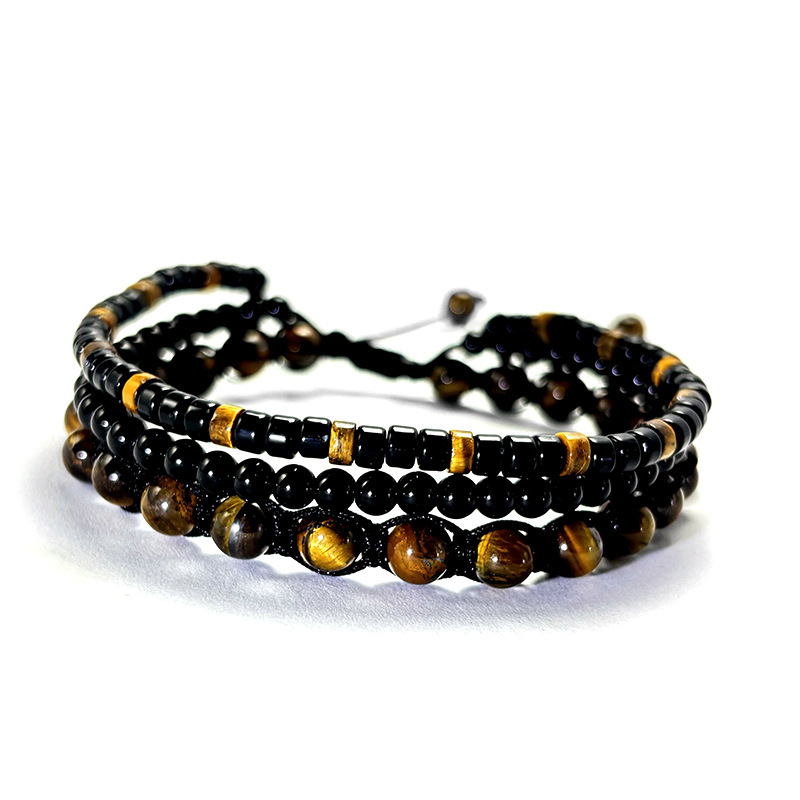 European and American Tiger Eye Black Agate Natural Stone Beaded Men's Bracelet Braided Adjustable Multi-Layer Bracelet European and American Tiger Eye Black Agate Natural Stone Beaded Men's Bracelet Braided Adjustable Multi-Layer Bracelet
