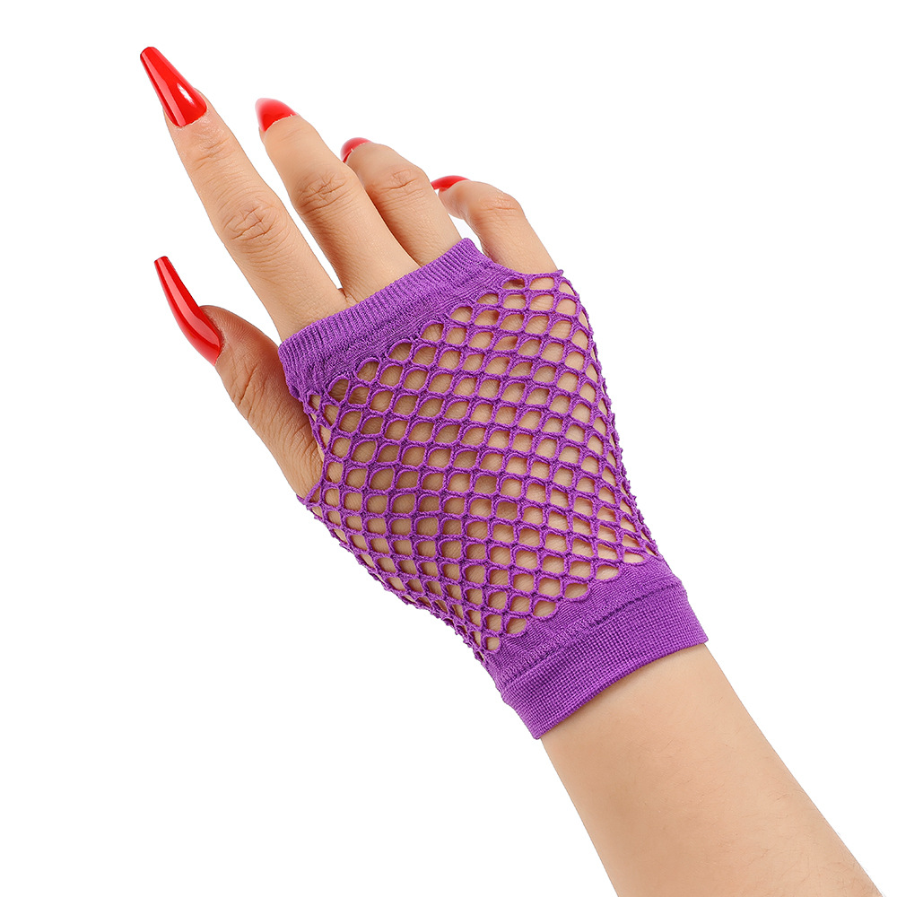 Guantes de red de pesca cortos, clubes nocturnos, guantes elásticos sexys multicolores, guantes de malla punk, guantes huecos de Halloween