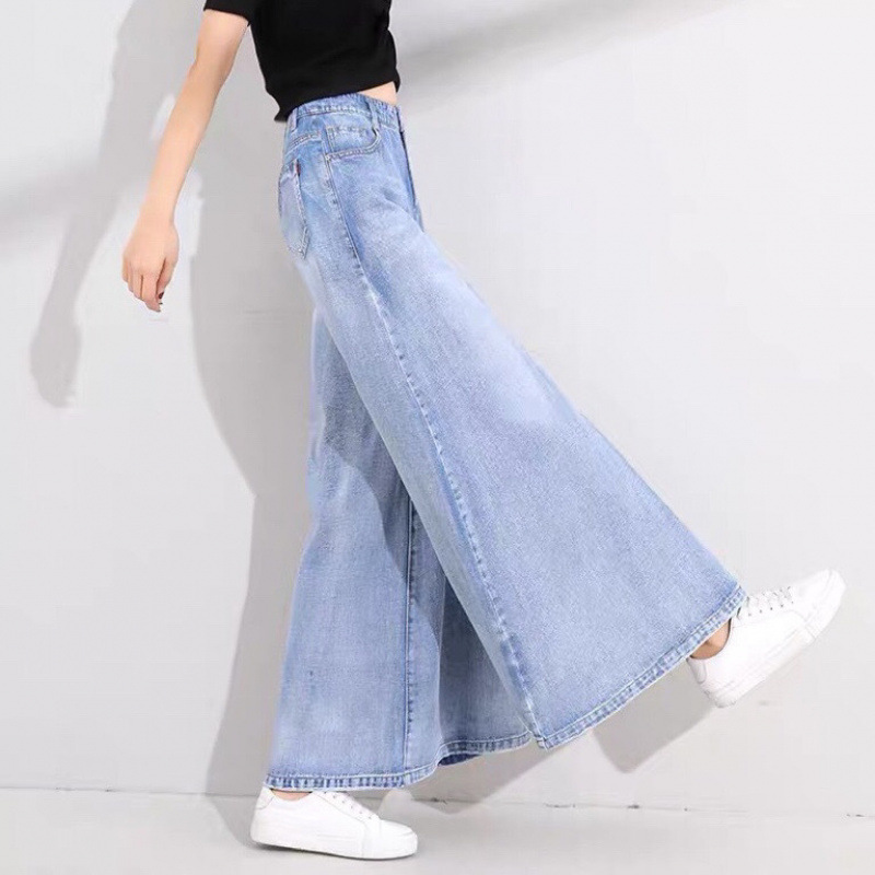 女性用ドレープワイドレッグジーンズスカート 2025 新しいハイウエストルーズスリムドレープビッグフレアスイングパンツ|undefined