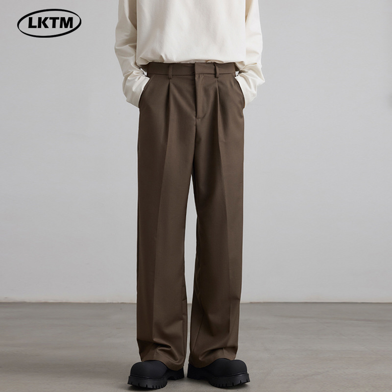 LKTM男装#韩系复古简约褶皱西裤男女潮牌阔腿松弛感通勤休闲长裤