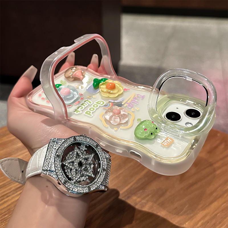 Frog Flower Doll for Apple 16Pro Phone Case 15 Invisible Double Stand 14 Cute Drop-Resistant 13 Silicone X Frog Flower Doll for Apple 16Pro Phone Case 15 Invisible Double Stand 14 Cute Drop-Resistant 13 Silicone X
