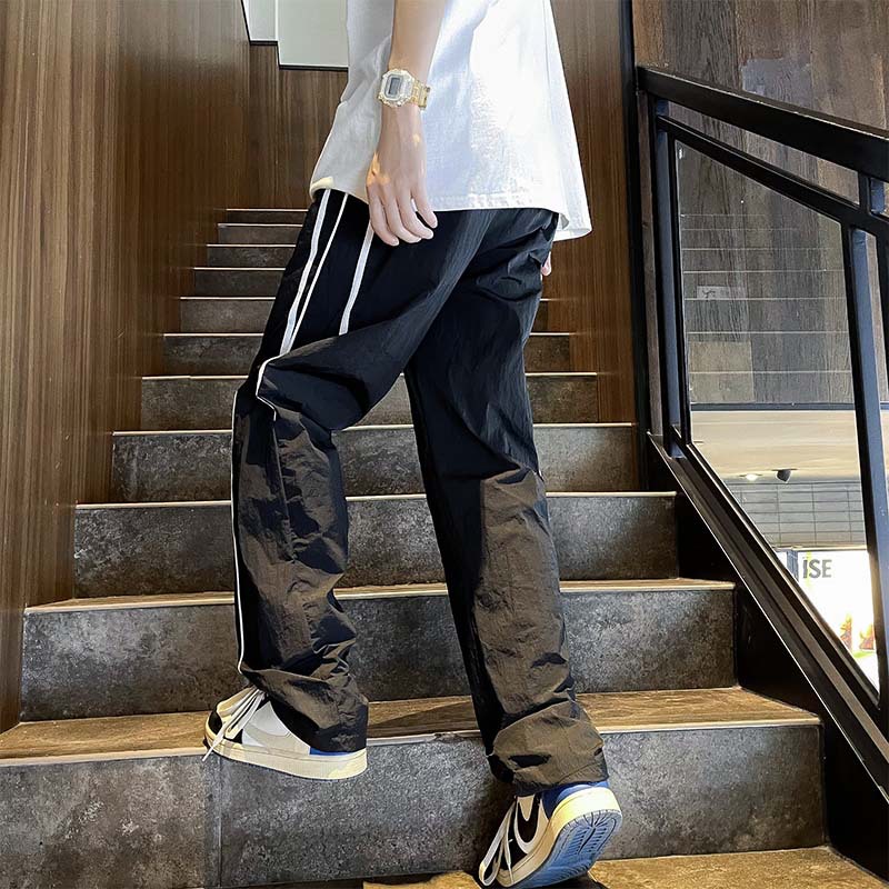 Summer Thin Straight-Leg Casual Pants for Men, Pleated, Cool, Quick-Dry, Sports Trendy Brand, Versatile Japanese-Style Ice Silk Pants for Students