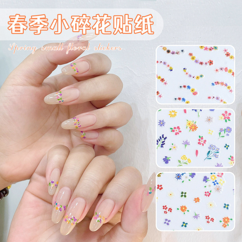 Spring Small Floral Spring Wild Flower wreath Nail Art Sticker Oil Painting Small Wild Flower Simple Nail Sticker with Adhesive