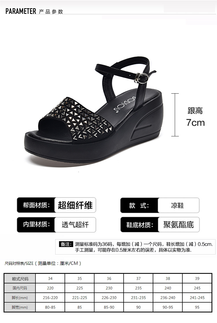 Dép sandal nữ đế xuồng đính đá cao cấp, gót cao tăng chiều — Màu đen chi tiết 1