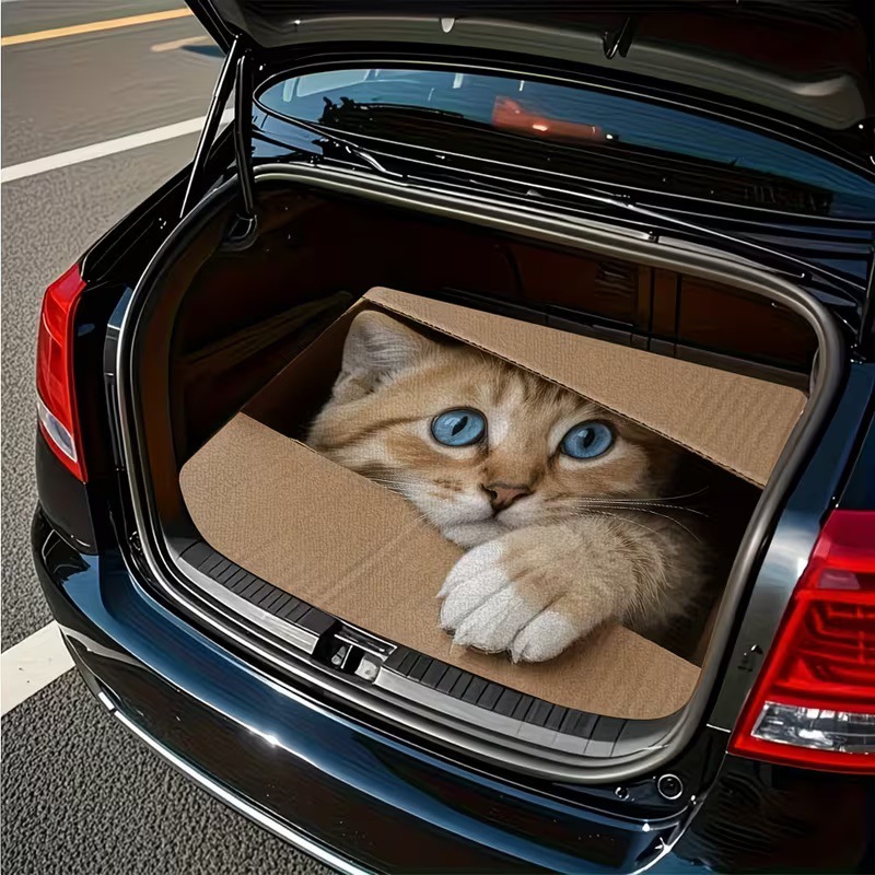 Cross-Border Square Rubber Floor Mat for Car Trunk with Cartoon Cat, Dog, and Mushroom Designs, Foldable, Machine Washable, Printed