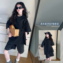 高端品牌韩国童装女童贴钻时尚短袖T恤2025新款夏季儿童半袖男童