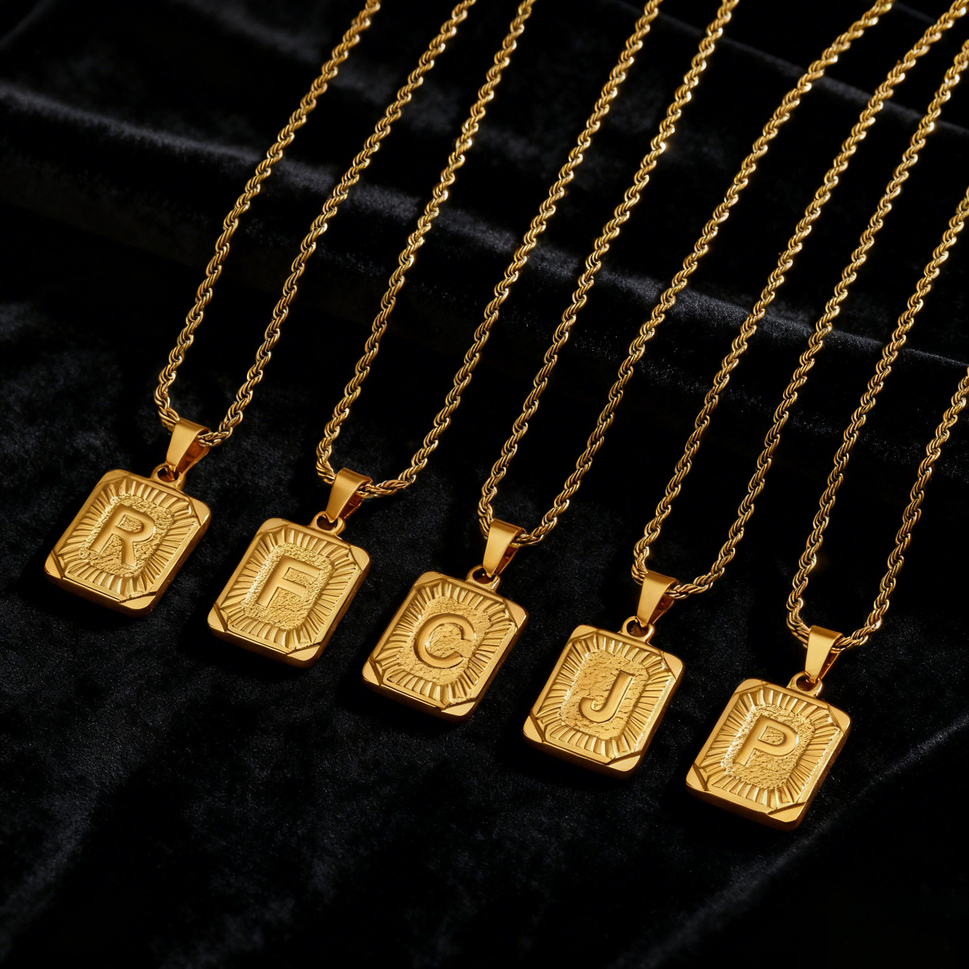 18K Gold Square Stainless Steel Letter Pendant Twist Chain Necklace Men's Titanium Steel 26 Capital English Letters Necklace