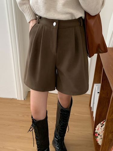 Women's Vintage High-Waist Wool Blazer Pants Loose Straight Leg Wide Leg Pants Suit Pants Shorts New Autumn/Winter Wholesale