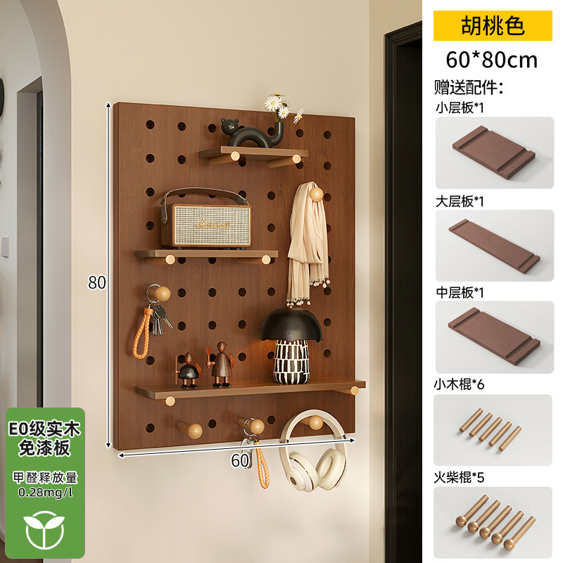 Hoyo de madera de color nuez hoyo tablero estante de madera sólida pared de modelado puerta de entrada de la casa pared detrás de la decoración estante de exhibición