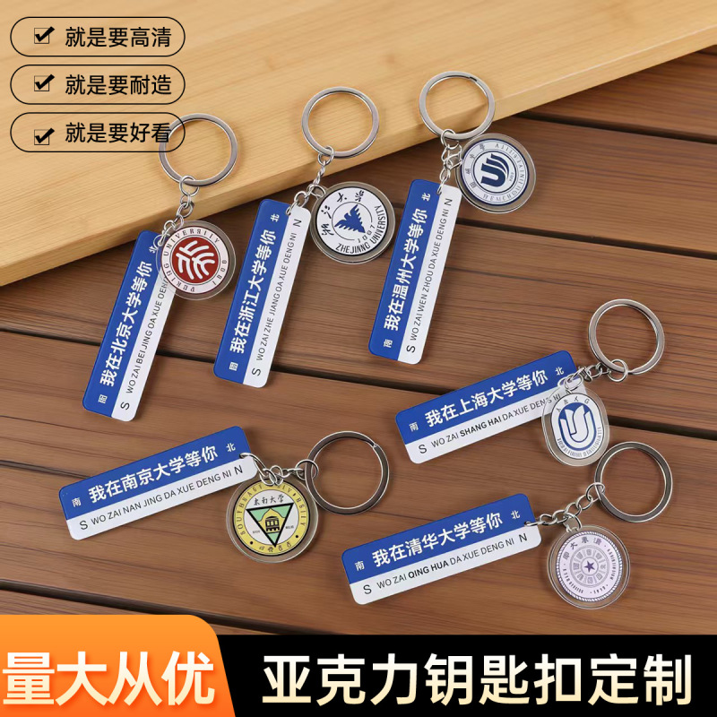 Acrylic Street Sign Keychain Custom-Made with University Emblem Logo Small Pendant School Graduation Season Commemorative Gift Customization