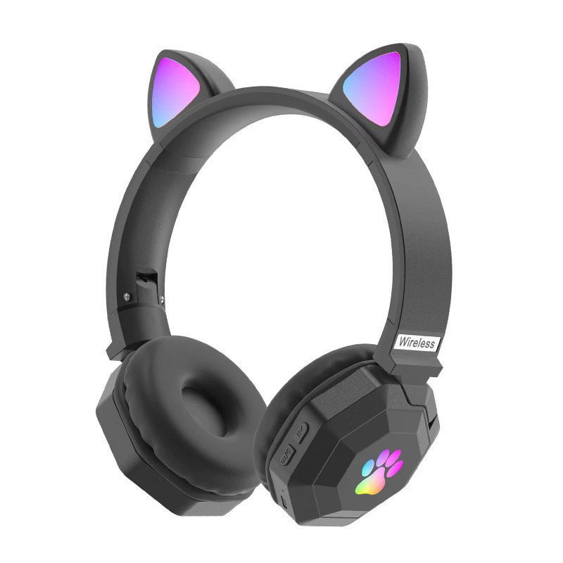 Новая кошачья ушная прическа светлая мультяшная голова в Bluetooth гарнитуре милый складной беспроводной картон plug-in гарнитура для девочек оптом