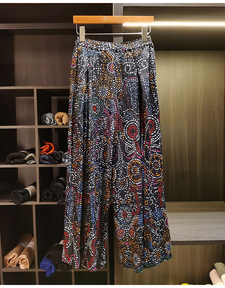 Quần culottes nữ ống rộng họa tiết bohemian, cạp chun nhún, dáng suông rộng, dài 9 phân — màu đen, màu trắng chi tiết 13