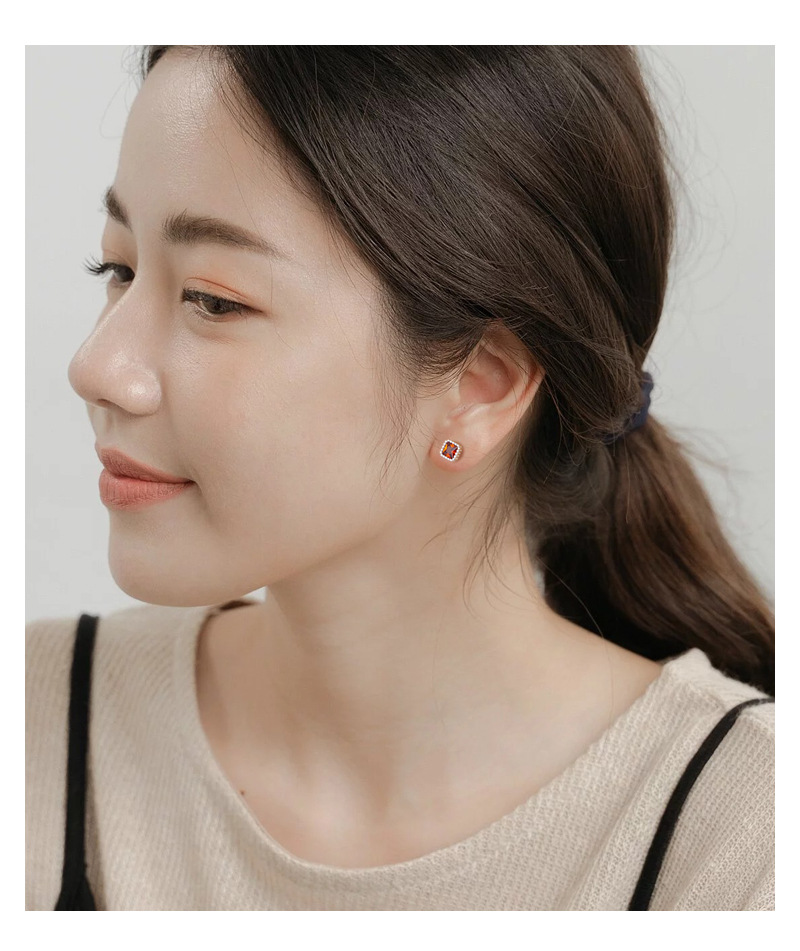 Fashion Square Silver Plating Inlay Zircon Ear Studs 1 Pair