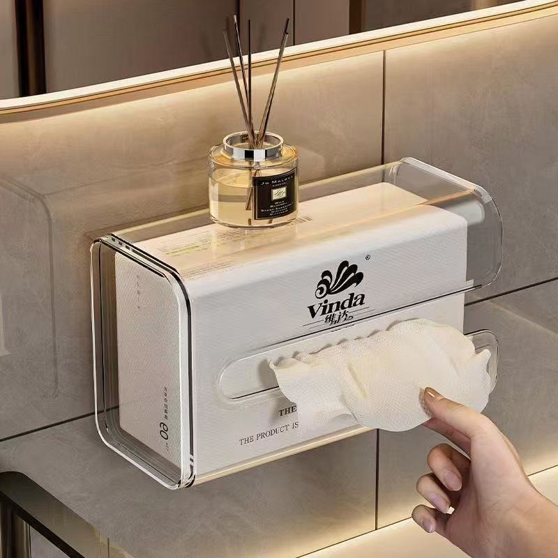 浴室ペーパーボックス吸盤ティッシュボックス家庭用逆さトイレットペーパー収納ラック壁掛けフェイスタオル収納ボックス|undefined