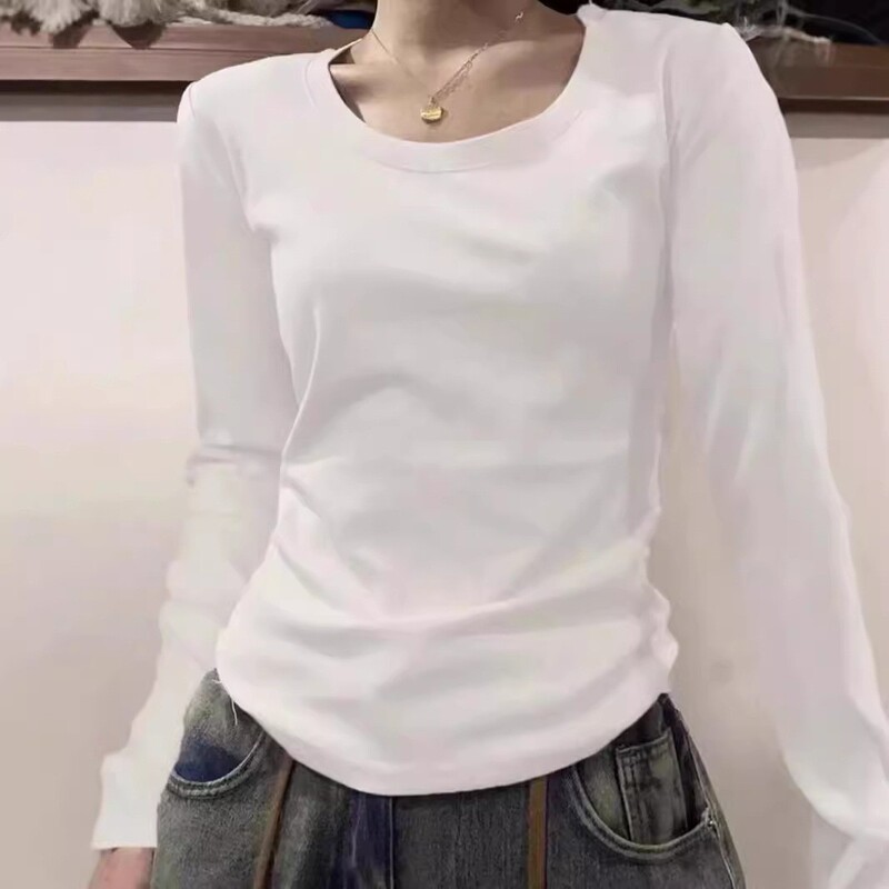 Cotton White Inner Base Shirt Long Sleeve T-shirt Women's Autumn and Winter Thickened Slim Shoulder Joker Top Wholesale Cotton White Inner Base Shirt Long Sleeve T-shirt Women's Autumn and Winter Thickened Slim Shoulder Joker Top Wholesale