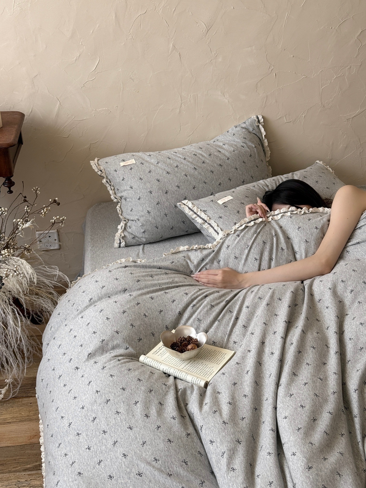 Nordycka pościel z dzianiny bawełnianej w stylu boho vintage_voghion.com