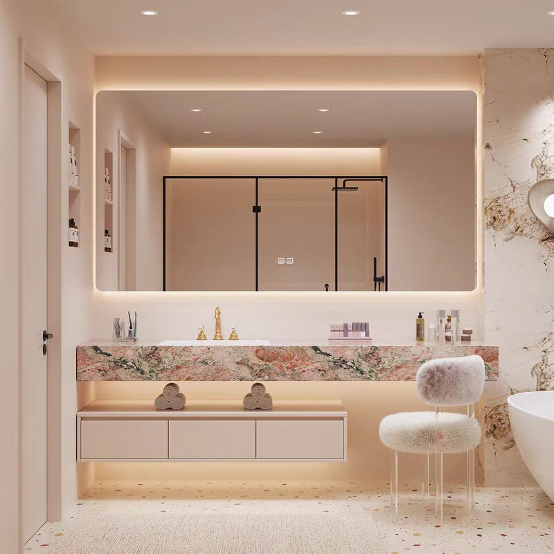 Four-Season Green Marble Bathroom Cabinet with Integrated Ceramic Basin Vanity, Bathroom Cabinet, Washbasin, Integrated Sink