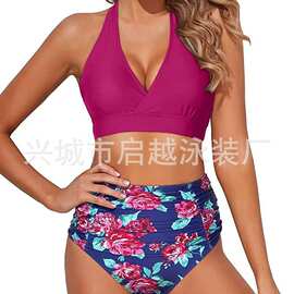 新款比基尼女修身显瘦高腰分体女温泉度假泳装