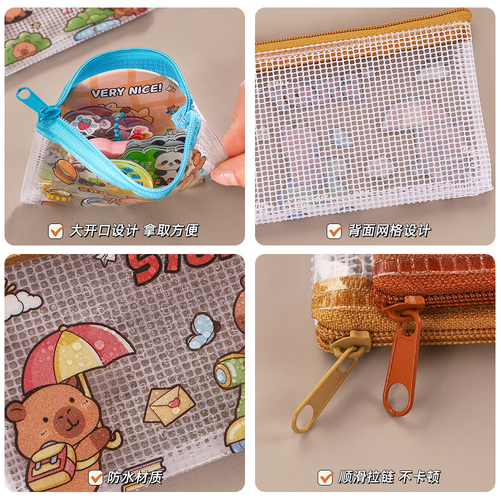 Cute Kapibala monedero de dibujos animados mini carpincho para niños bolsa de almacenamiento de auriculares portátil bolsa transparente de PVC
