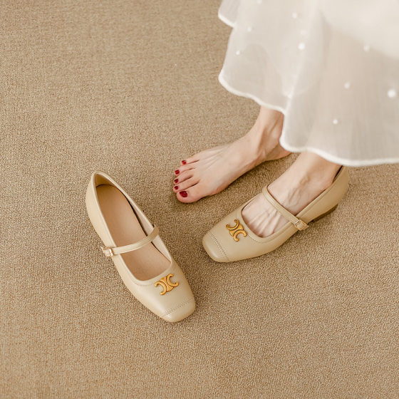 Cowhide Edition ~ Genuine Leather French Evening Style Elegant Small Leather Shoes Women's 2024 New Inner Height Increase Retro Mary Jane Single Shoes