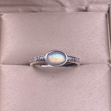 灰月光戒指s925银镶嵌复古简约女款包边指环活口设计日常百搭配饰