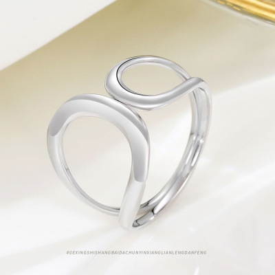 ins temperament Jewelry s925 Sterling Silver Geometry circle Opening Ring Korean personality fashion Ring