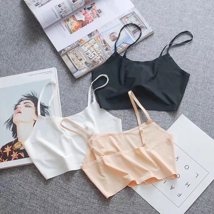 Beautiful Back Seamless Ice Silk Black Anti-Glow Small Camisole Vest Women's Inner Base Short Chest Wrap Underwear for Summer